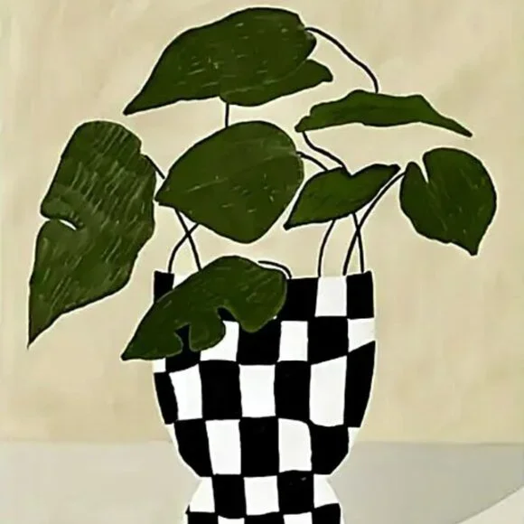 24"Lx16"W Plant in Checkered Pot Houseplant Plant Lover Canvas Art Print New - Picture 1 of 3